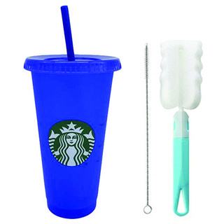 STARBUCKS 星巴克 變色可重複使用冷水杯 709ml + 吸管 + 清潔刷 + 吸管清潔刷, COBALT