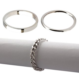 Shoveoff 925純銀 素面圓形疊戴戒指 + 鍊條戒指 SVR-633 套組