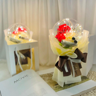 Lovely Farm 人造花 魔法迷你花氣球花束 ver 綜合康乃馨 2入, 紅色