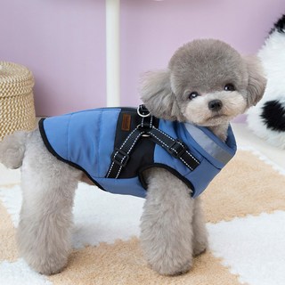 딩동펫 반려동물 반사판 하네스 방한 패딩조끼, 블루, 1개