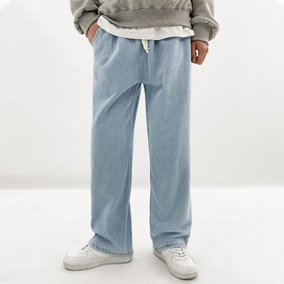 남성용 기모 밴딩 와이드 데님 팬츠 P3091