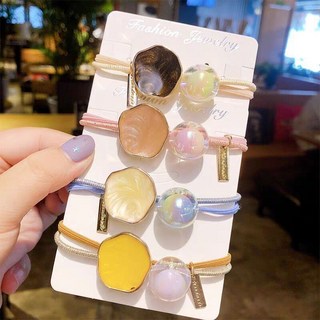 soosda 4件組 粉彩封蠟糖果球髮圈 髮圈 粉彩橡皮筋