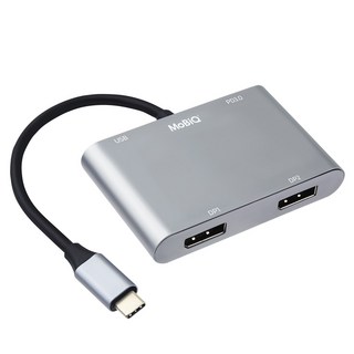 MoBiQ Type C雙DP埠4合1多功能集線器 4K 60Hz 100W EM-42DP, 灰色