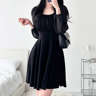 GLAM DIVV Odisea 雪紡泡泡袖迷你連身裙 AG2522, 黑色