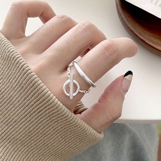 젤루나 여성용 라운드 서클링 볼드 레이어드 체인 드롭 더블 가드링 패션 오픈링 애끼반지