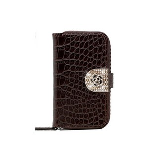 拉鍊鱷魚紋玫瑰鑽石書本式手機殼