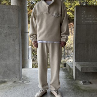 Meosidda 男性強力刷毛按扣套頭運動上衣下著套裝