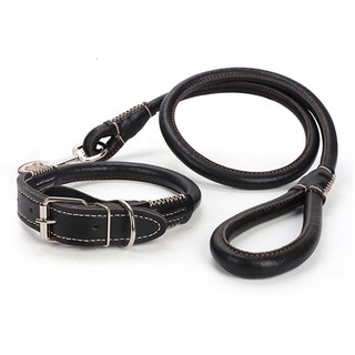 EGUEGU 中型犬 大型犬 皮革項圈, 黑色, 1個