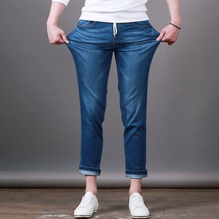 sdengclub 男款抽繩鬆緊帶錐形彈力牛仔褲 SPT0061