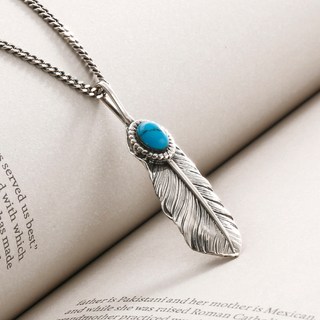 女性用簡約日常土耳其石羽毛項鍊 SVN-2007