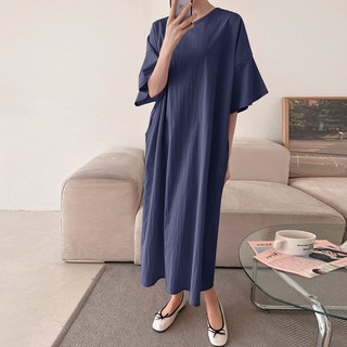 寶利媽媽 Melo 天使袖大尺碼長版連身裙 夏季孕婦裝 R869