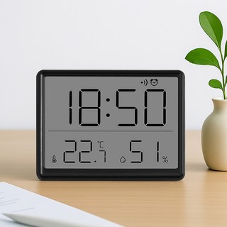 레토 자석부착 벽걸이 겸용 온습도 탁상시계 LLC-TH10, 블랙