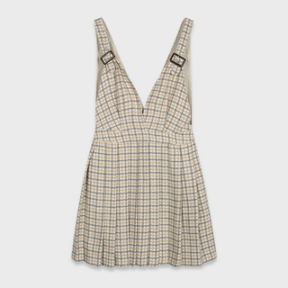 MIXXO 女款背心格紋百褶短洋裝, 米色