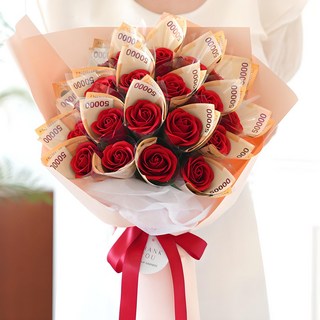 Beautiful Deco Sense 人造香皂花鈔票花束 20朵 + 提袋 紅色 1組, 1件