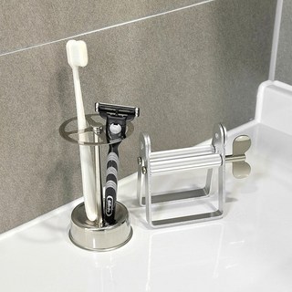 MONACO OLIVE Postil 鋼製管狀牙刷架擠牙膏器組合, 銀色, 1套