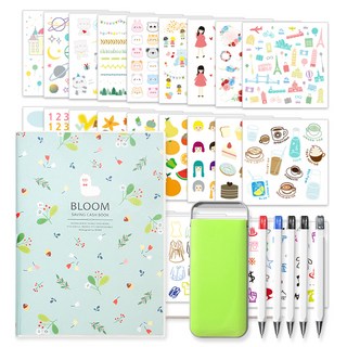 28 個 Daku 貼紙 + 5 個袖珍書寫工具 + 現金簿套裝, 隨機發貨（箱子、現金簿）, 1套