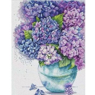 繡球花花瓶十字繡套組 圖案 + 布料 + 繡線 + 針 2入, 混合色