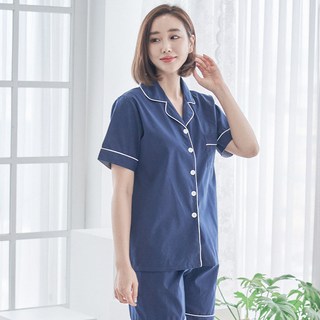 DS DOSSY 女性涼感絲滑觸感短袖翻領睡衣上下套裝