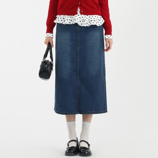 Elsso 女款後開衩牛仔中長裙