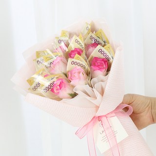 LAVINA 10朵香皂玫瑰鈔票花束 + 提袋組, 鬆餅粉(花束), 1套
