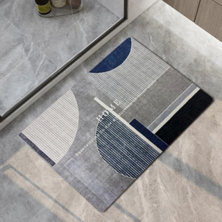 BonBon naturel 軟式硅藻土瞬吸速乾吸水地墊 浴室防滑墊, 藍色幾何, 2個, 60 x 40cm