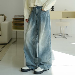 SUBI.JEANS 女款打褶繭型寬版牛仔長褲 稍短款 283-1