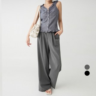 Cotton Closet 女性高腰雙褶長版寬版西裝褲