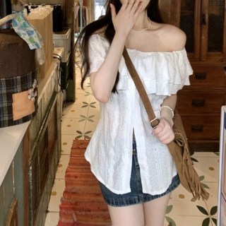 I'M MONG 女款Somian荷葉邊一字領層次感襯衫