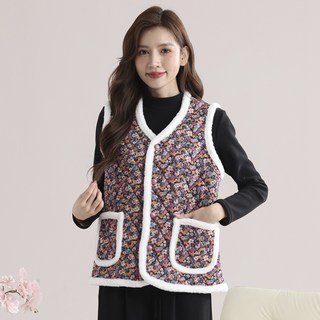 Anna & Co 女款復古印花羅紋柔軟毛絨鋪棉背心
