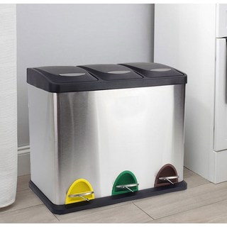 mir 腳踏式不鏽鋼3格分類垃圾桶 24L, 混合色