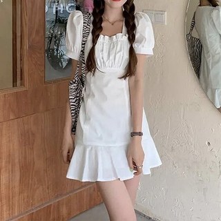 MMMII 女款 Lily 抓皺下擺荷葉邊迷你連身裙 MMM212, 白色