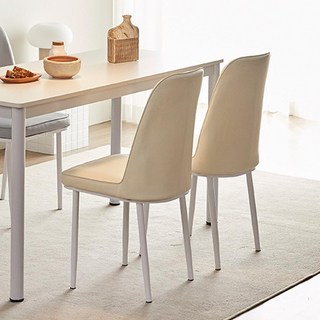 16 Piece 沃諾 餐椅, 2個, 白框+米色