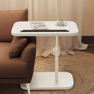 ROI Life 沙發床家用邊桌 40 x 30 x 45 cm, 全白色 上下調節 360度旋轉, 1個