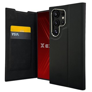 EXCCI 黑色皮革磁吸鎖扣超薄翻蓋手機殼