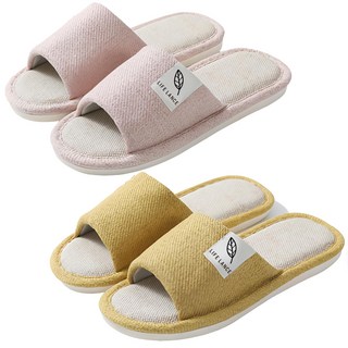 LIFE LANCE 優質亞麻室內拖鞋 兩雙組, 粉色+黃色, 1組