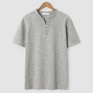 M.N.C 男女通用 縫線亨利領短袖T恤 MDBT484RC, 灰色