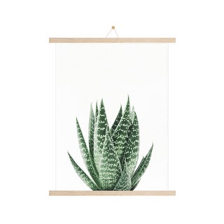 室內裝潢海報 仙人掌H + 木質掛軸組 掛繩隨機出貨, 米色木質