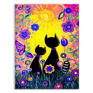 엔픽아트 캔버스형 보석십자수 40 x 50 cm MK084, 보라색 꽃과 고양이, 1개