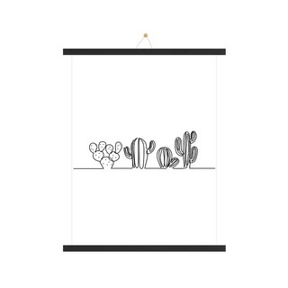 室內裝飾仙人掌C海報 + 木質掛軸組, 黑木(掛軸), 隨機出貨(繩子)