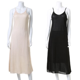 Carrie Lucy 人造絲九分長版細肩帶襯裙洋裝2件組