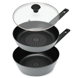 Sisem 現代鑽石塗層平底鍋3件組, 煎鍋 + 宮廷鍋 + 玻璃蓋, 灰色, 1組