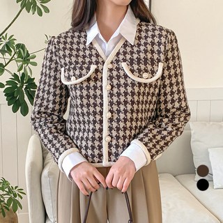 Better Sweet 女款珍珠鈕扣撞色粗花呢外套