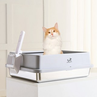 DING DONG PET 貓咪不鏽鋼加高貓砂盆 + 貓砂鏟套組, 白色, 1個