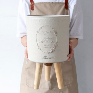 Moriann 小幸福 木腳復古塑膠花盆 圓形 2322, 1組, 米色