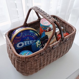 藤編小舖 佛羅倫斯手提開放式藤編野餐籃 J078, 1個, 棕色