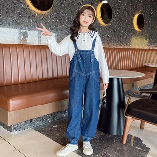 ORANGEDAMOM 女童水手領T恤 + 吊帶褲套裝