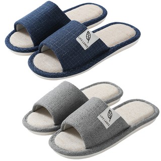 LIFE LANCE 優質亞麻室內拖鞋兩雙組, 海軍藍色+灰色, 1組