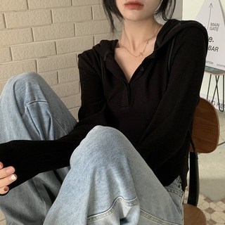 Elsso 亨利領長袖連帽T恤