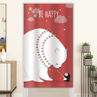 BonBon naturel 加厚穿桿式長門簾, 北極熊與企鵝 紅色