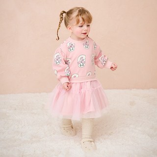 milkmile 女童Esther Bunny粉色紗紗刷毛連身裙